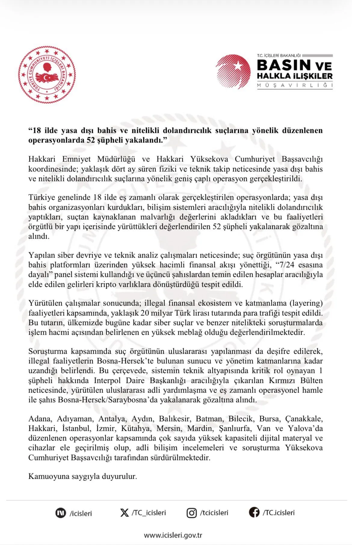 Bursa Dahil 18 İlde Yasa Dışı Bahis Operasyonu Gerçekleştirildi