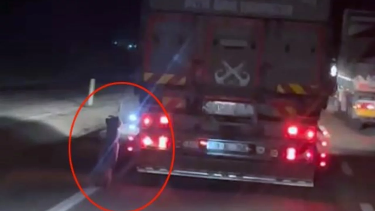 Sürücü, köpeği kamyonetin arkasına bağlayarak sürükledi