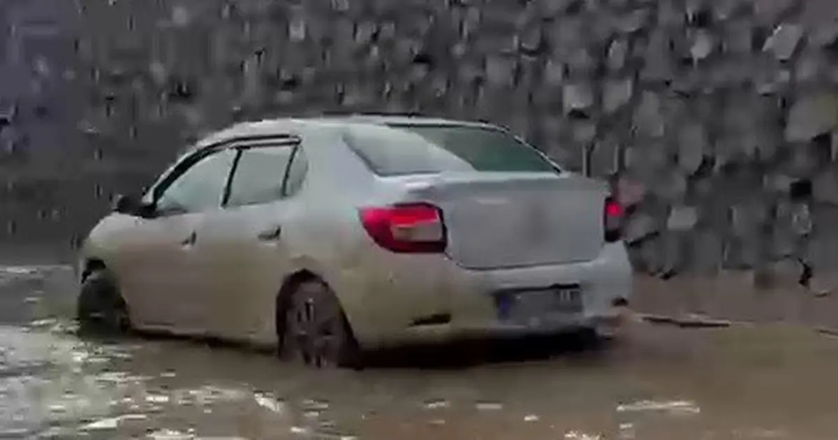 Erzurum-Artvin Karayolu'nda sel felaketi: Araç mahsur kaldı