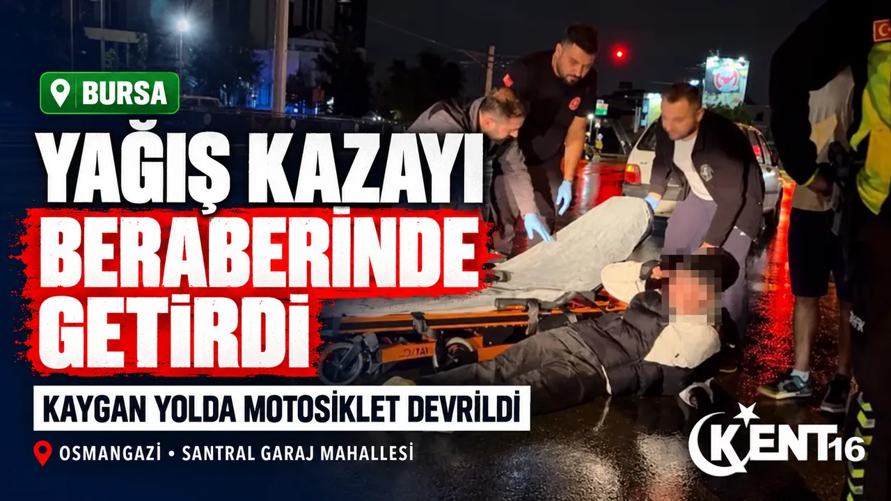 Bursa’da kaygan yol kazayı getirdi: Motosiklet sürücüsü yaralandı