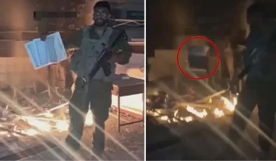 İsrail askerinden skandal hareket! Yıkılan camiye girip Kur’an-ı Kerim’i yaktı